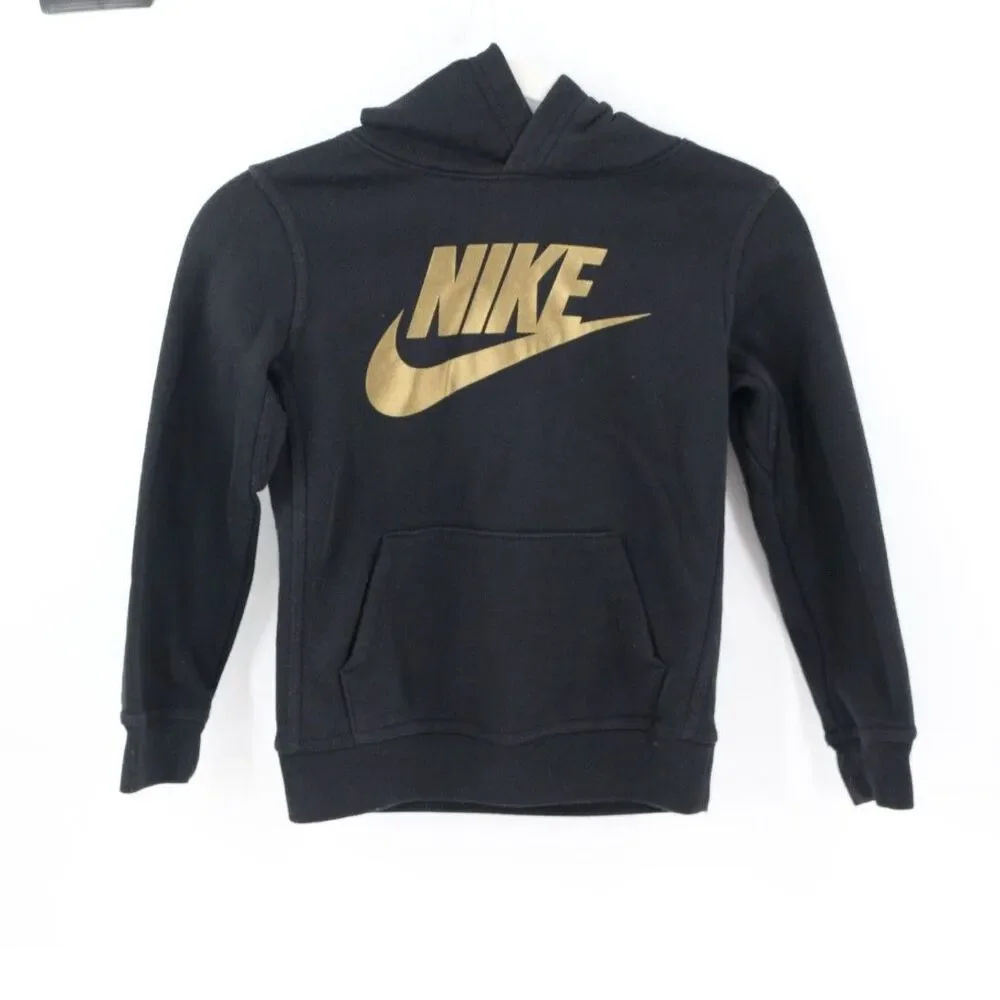 Nike Girls Gold and Black Hoodie Sweatshirt Size 5-6 Metallic